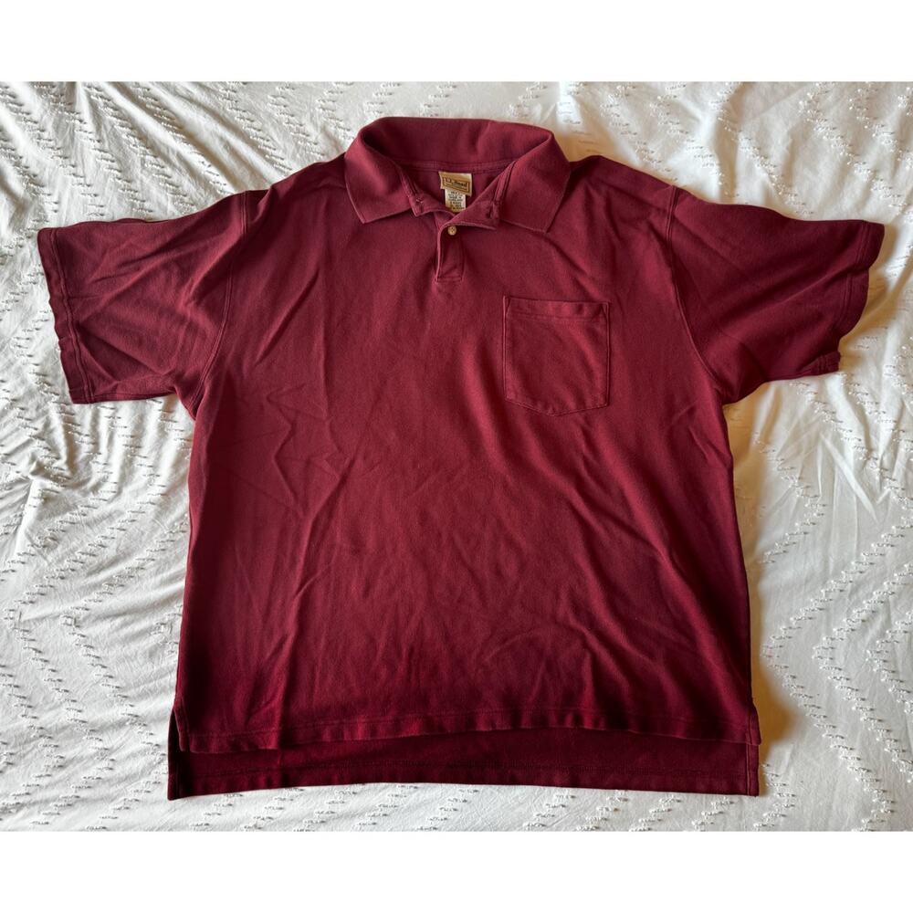 GUC Men’s L.L. Bean Short Sleeve Polo Burgundy with Chest Pocket size XL
